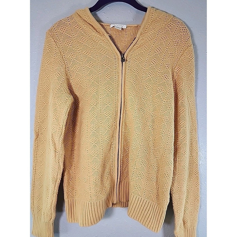Christopher & Banks‎ hooded full zip sweater Womens Med Yellow Lightweight